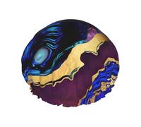 Agata astratta viola, blu, oro,Cuffia da doccia, cuffia da notte, doppio strato, impermeabile, elastica, riutilizzabile.