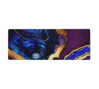 Agata astratta viola, blu, oro,Tappetino per mouse grande, da scrivania, per tastiera e computer, con base in gomma antiscivolo, 30 x 80 cm
