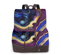 Agata astratta viola, blu, oro,Zaino da donna, impermeabile, leggero, in pelle PU, alla moda, da viaggio