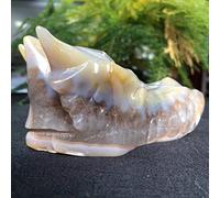 Agata geode naturale, teschio di drago in agata intagliata a mano, decorazione domestica in pietra adatta for la decorazione di mobili decorazione della stanza (Color : One Size, Size : 250-350g)