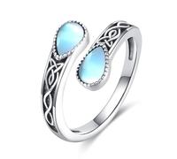 Agata muschiata/pietra di luna/turchese/malachite anelli in argento sterling 925 celtico regolabile pollice anello con cucchiaio vintage gioielli regali per le donne, metallo prezioso, Nessuna pietra