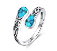 Agata muschiata/pietra di luna/turchese/malachite anelli in argento sterling 925 celtico regolabile pollice anello con cucchiaio vintage gioielli regali per le donne, metallo prezioso, Nessuna pietra