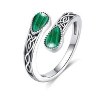 Agata muschiata/pietra di luna/turchese/malachite anelli in argento sterling 925 celtico regolabile pollice anello con cucchiaio vintage gioielli regali per le donne, metallo prezioso, Nessuna pietra