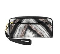 Agata oro rosa glitter glam gemma decorazione art, Borsa per il trucco Borsa per cosmetici Borsa da viaggio portatile da toilette Astuccio in pelle per donne e ragazze