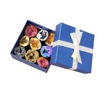 Agate Geode Set Electroplated Colorful Treasure Basin, Raw Crystal Cave for Home Office Decor & Collection