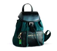 Agatha Ruiz de la Prada Zaino In Nylon Verde Con Coperchio E Tasca Frontale, Pelle Sintetica Metallizzata