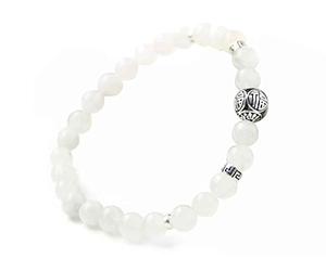 Agathe Creation - Bracciale in pietra di luna, perla centrale in argento 925, fatto a mano su misura, rif. BP022016 e Argento, colore: bianco, cod. BP022016