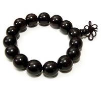 agathe création - Bracciale - Rosario buddista - Perline in legno di ebano - Diametro 14 mm - Perline non scolpite - Nodo della felicità - Buddha - Nero - Misura su misura - Fatto a mano, Taglia unica