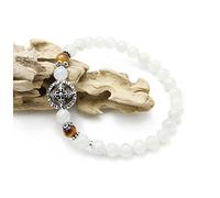 Agathe creation PA17017 - Bracciale tibetano portafortuna, perle in argento 925, perle di luna 6 mm, dorje tibetano fatto a mano e argento 925, colore: multicolore, cod. PA17017-18