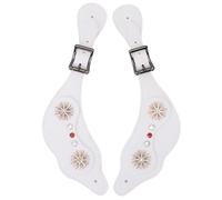 Agatige Cinghie per speroni per Stivali da Cowboy, Cinturini per speroni Occidentali Floreali Vintage con Strass in Pelle per Equitazione (Bianco)