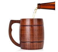 Agatige Grande boccale di birra in legno con manico, marrone a forma di barile retrò tazza da bere boccale da tè vichingo per uomini donne casa bar festa, 8,5 X 14 Cm