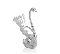Agatige Set di cucchiai, portacucchiai in acciaio inossidabile con finitura lucida a specchio e portacucchiai in lega di zinco a forma di cigno per soggiorno,sala da pranzo o tavolo da cucina,argento