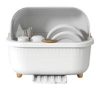 Agatige Stendino per piatti in plastica, porta-asciugatrice salvaspazio in plastica, scolapiatti da, con coperchio per gli appassionati di domestica (Bianco Grande)