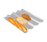 Agatige Teglia per pane per BAGUETTES, teglia per BAGUETTES perforata antiaderente, teglia per pane francese con scanalature multiple, stampo per pasta madre, pane italiano (Quattro slot)