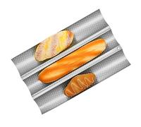 Agatige Teglia per pane per BAGUETTES, teglia per BAGUETTES perforata antiaderente, teglia per pane francese con scanalature multiple, stampo per pasta madre, pane italiano (Tre slot)