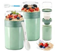 agctrler 2 bicchieri per cereali da andare con cucchiaio, design a 3 strati, per yogurt, per bambini, 520 ml + 250 ml, con spazzola per la pulizia, tazza per la colazione con contenitore per salse