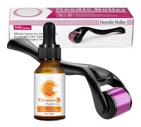 agctrler Set di microneedling di vitamina C, Derma Roller 0,5 mm con vitamina C siero, 540 Titanium Dermaroller, macchie di pigmento e rimozione dei brufoli, sistema anti-invecchiamento per
