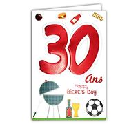 Age MV 69 - 2028 scheda Compleanno 30 anni Uomo Motivo Birra Calcio Pallone Barbecue BBQ Hamburger festa amici
