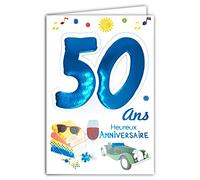 Age MV 69 - 2034 scheda anniversario 50 anni Uomo Motivo Auto da collezione vino lettura Libri Occhiali da sole