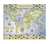 Age of Exploration Poster World Map Discoveries and Explorers Canvas Wall Art for Classroom(Framed,16x24inch(40x60cm))