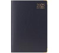 Agenda 2025, formato A4, un giorno per pagina, di lusso, imbottita, con copertina rigida e bordi dorati, di alta qualità, con pagine intere, compresi i fine settimana (nero)