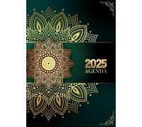 Agenda 2025 journalier: Une Page par Jour - 365 Jours avec Heure | Format A5 | Mandala Doré sur Fond Vert