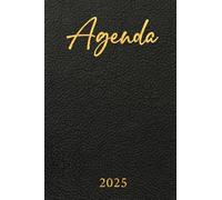 Agenda 2025 - Semainier: Cuir Noir & Doré | Une semaine sur deux pages | Petit format - A6 | 10x15 cm | Planning hebdomadaire horizontal | Lignes | Or | Homme | Bureau | Travail | Rdv