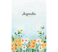 Agenda 2025: Semainier: Semaine sur deux pages, votre compagnon élégant pour une année organisée - Vue hebdomadaire, design floral bleu et orange à l'aquarelle, et espace pour toutes vos idées