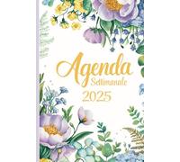 Agenda 2025 settimanale orizzontale: da Gennaio a Dicembre 12 mesi, settimana su due pagine. Formato A5, Italiano. Planner mensile, schede contatti ... Design vintage, regalo utile per tutti.