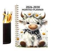 Agenda 2026-2030 Quaderno con calendario mensile e simpatica che scrive | Quaderno di lavoro a formato 20,8x14 cm per obiettivi, orari, studenti, amanti degli animali, casa