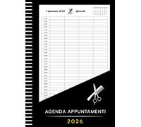 Agenda 2026 Appuntamenti: Parrucchieri 2026 giornaliera, un giorno per pagina, 12 mesi, da gennaio a dicembre 2026, Intervalli di 30 minuti, A4