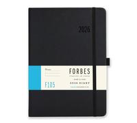 Agenda 2026, collezione Forbes, formato A5, visualizzazione settimanale con appuntamenti, nastro segnalibro, chiusura elastica, tasca portaoggetti, colore nero