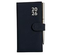 Agenda 2026 da scrivania sottile e morbida al tatto, in similpelle, con penna, visualizzazione settimanale, per casa e ufficio, dimensioni 16 x 9 cm, colore: nero