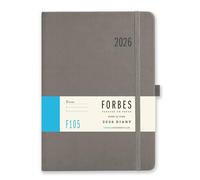 Agenda 2026, formato A5, collezione Forbes di Tangible Stationery Co. Ltd - vista settimanale con appuntamenti, nastro segnalibro, chiusura con elastico, tasca portadocumenti - grigio
