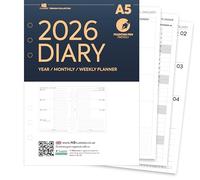 Agenda 2026, formato A5, settimana su due pagine, compatibile con Filofax A5, collezione Premium, vacanze nel Regno Unito, mensile/settimanale, compatibile con penna stilografica