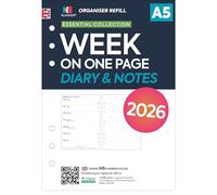 Agenda 2026, formato A5, settimana su una pagina, con inserto di ricarica per agenda a righe, compatibile con Filofax A5, 148 x 210 mm (agenda 2026 e note)