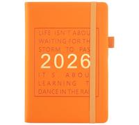 Agenda 2026, formato A5, una pagina al giorno, da gennaio a dicembre, planner giornaliero per tutto l'anno, con linguette mensili colorate, copertina rigida, con tasca interna, segnalibro (arancione)