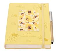 Agenda 2026, formato A5, una pagina per giorno, con copertina rigida, agenda giornaliera da gennaio 2026 a dicembre 2026, agenda settimanale mensile con penna, adesivi (giallo 2026, A5)