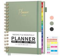 Agenda 2026, formato A5, visualizzazione settimanale, agenda accademica, agenda settimanale, 30 minuti, gennaio 2026, dicembre, con linguette mensili colorate, aumenta la produttività, verde chiaro