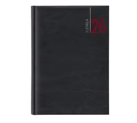AGENDA 2026 GIORNALIERA 15 x 21 cm A5 SIMILPELLE a righe ufficio ristorante parrucchiere Blu Nero Rosso + omaggio penna a scatto (Nero)