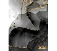 Agenda 2026: Journalier - Grand Format A4 - 365 jours 1 Page Par Jour Avec Horaires - Couverture Marbre Noir Blanc Doré