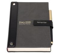 Agenda 2026, pagina per giorno, formato A5, agenda giornaliera per la produttività, da gennaio 2026 a dicembre 2026, con copertina rigida, con penna, 3 segnalibri, linguette laterali colorate (nero