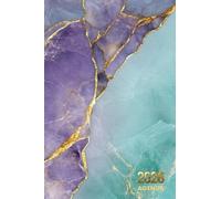 Agenda 2026: Semainier - 1 semaine sur 2 pages | Petit format de poche - A6 | 10x15 cm | Marbre Violet Or Vert émeraude