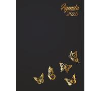 Agenda 2026 Semainier A4: Planificateur hebdomadaire avec heures de janvier à décembre 2026 (12 mois) - 1 semaine sur 2 pages - Couverture rigide - Grand format - Papillons dorés