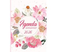 Agenda 2026 Semainier A4: Planificateur hebdomadaire avec heures de janvier à décembre 2026 (12 mois) - 1 semaine sur 2 pages - Couverture souple - Grand format A4 - Fleurs aquarelle