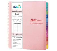 Agenda 2027, da gennaio a dicembre 2027, planner per appuntamenti con diffusione settimanale e mensile, 21,6 x 26,9 cm, grande, incrementi di 15 minuti, agenda giornaliera 2027 con tasche, linguette