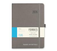 Agenda A5 2026 - Collezione Forbes di Tangible Stationery Co. Ltd - Visualizzazione settimanale con appuntamenti - Segnalibro a nastro - Chiusura elastica - Versione personalizzata - Grigio