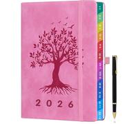 Agenda A5 2026, Vista Settimanale, Gennaio - Dicembre 2026, Diario Settimanale e Mensile, Design Albero della Vita, con Linguette Mensili Colorate, con Penna e Tasca Interna - Rosa