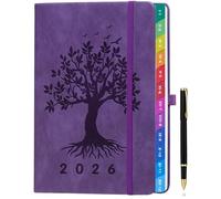 Agenda A5 2026, Vista Settimanale, Gennaio - Dicembre 2026, Diario Settimanale e Mensile, Design Albero della Vita, con Linguette Mensili Colorate, con Penna e Tasca Interna - Viola