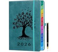 Agenda A5 2026, Vista Settimanale, Gennaio - Dicembre 2026, Diario Settimanale e Mensile, Design Albero della Vita, con Linguette Mensili Colorate, con Penna e Tasca Interna - Verde mare